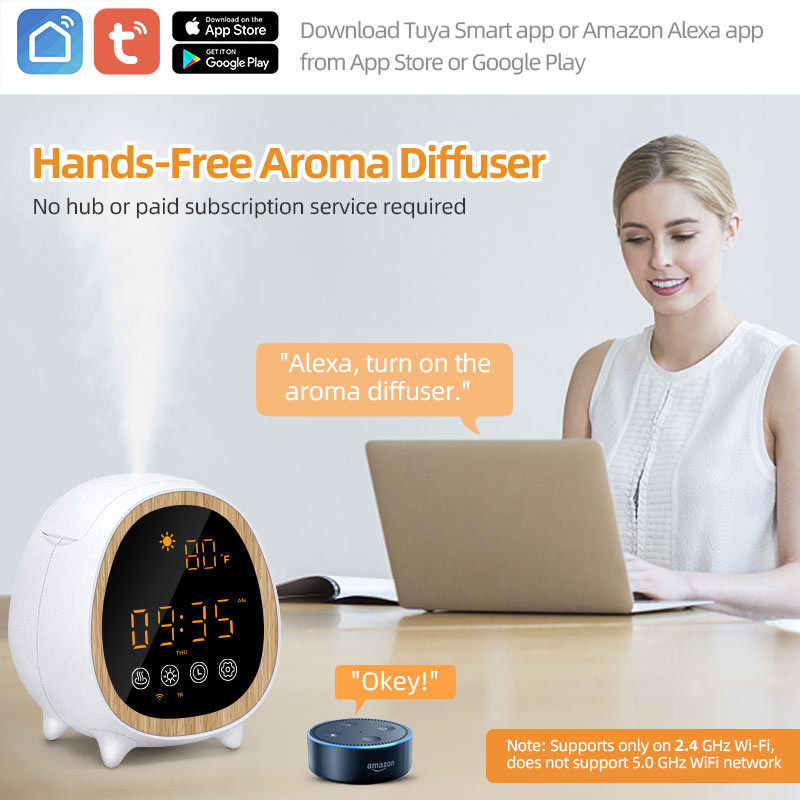 Máquina de difusión de olores con ultrasonido con control remoto y aplicación con reloj de alarma para el hogar inteligente