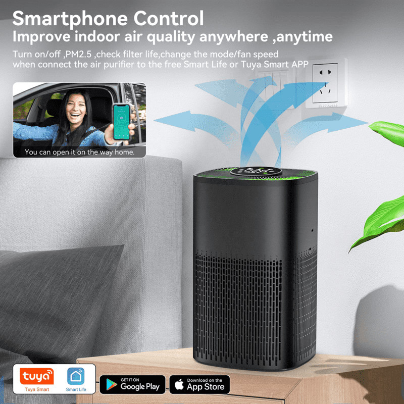 Purificador de aire inteligente con pantalla de PM2.5 y luz tricolor LED
