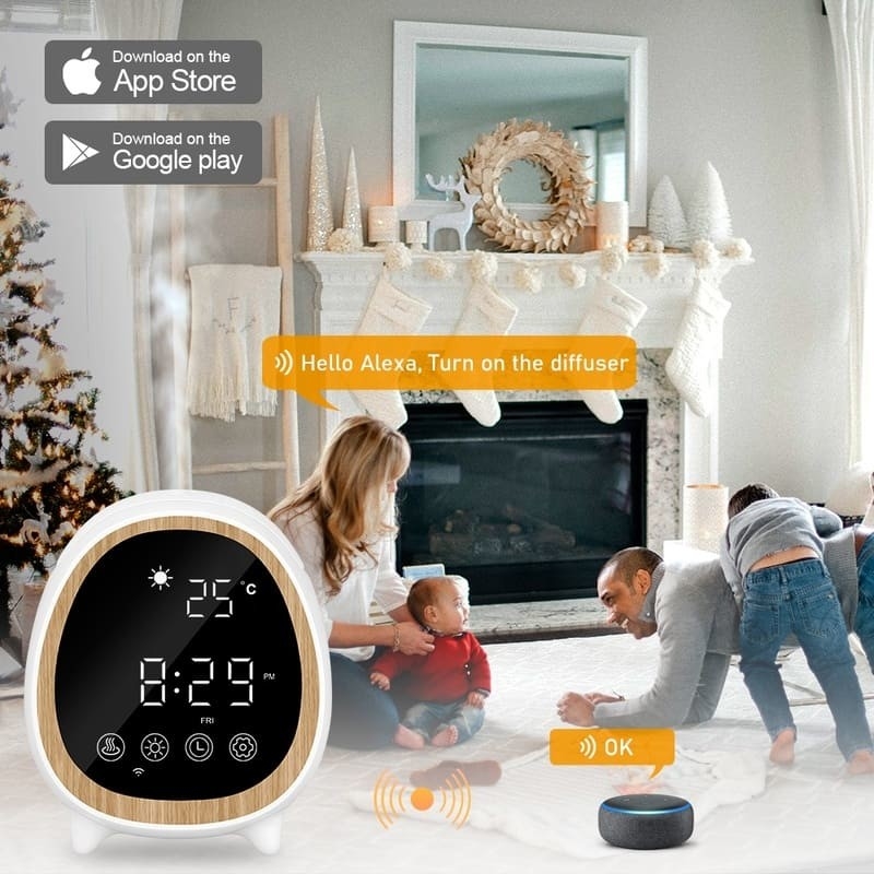 Máquina de difusión de olores con ultrasonido con control remoto y aplicación con reloj de alarma para el hogar inteligente