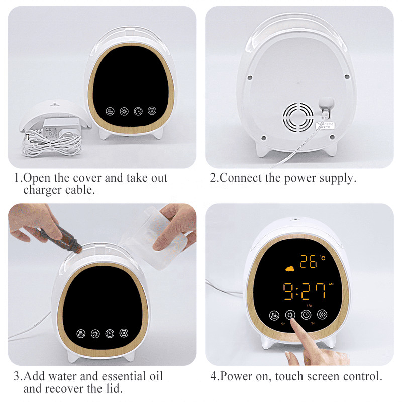 Máquina de difusión de olores con ultrasonido con control remoto y aplicación con reloj de alarma para el hogar inteligente